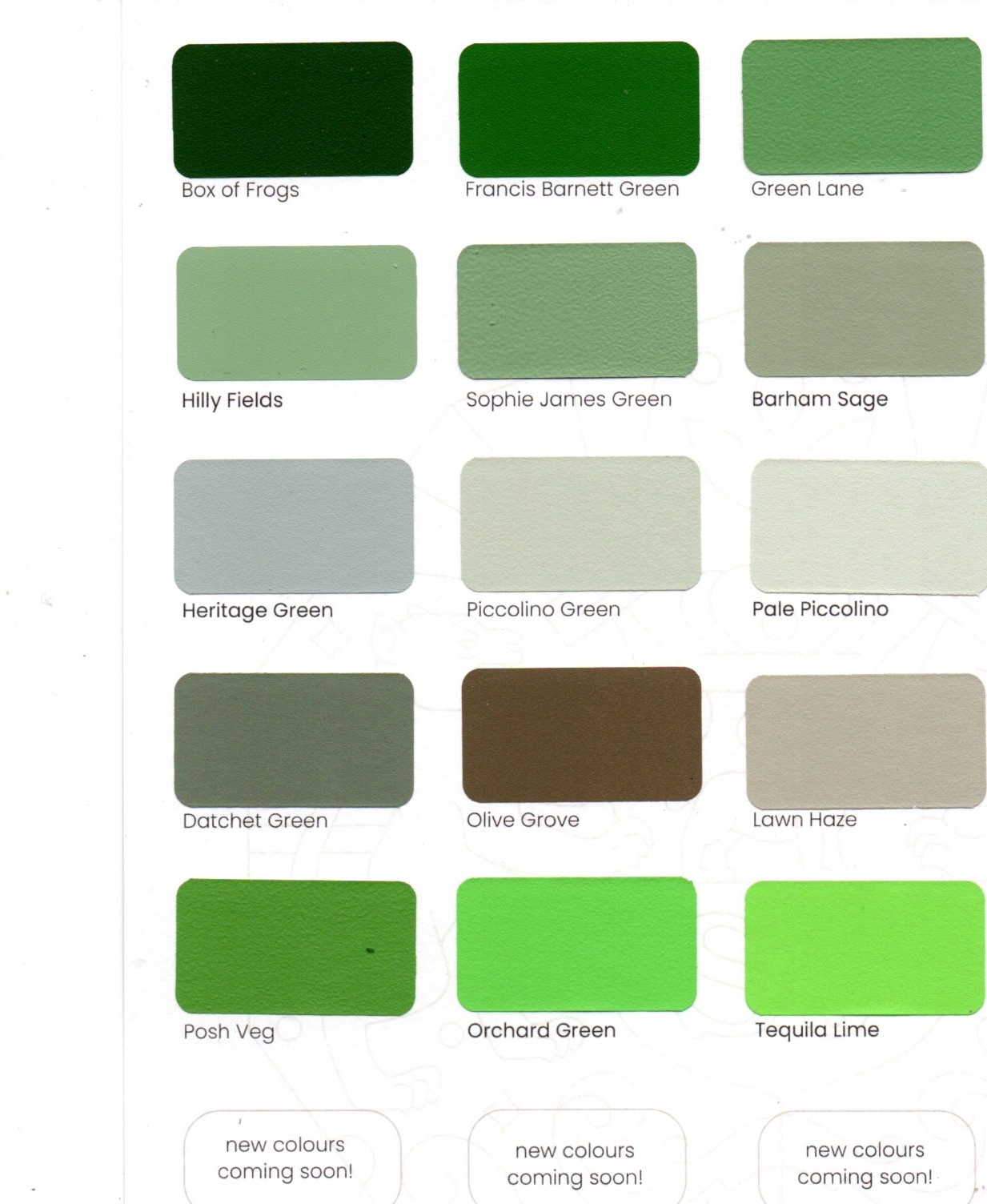Colour chart greens